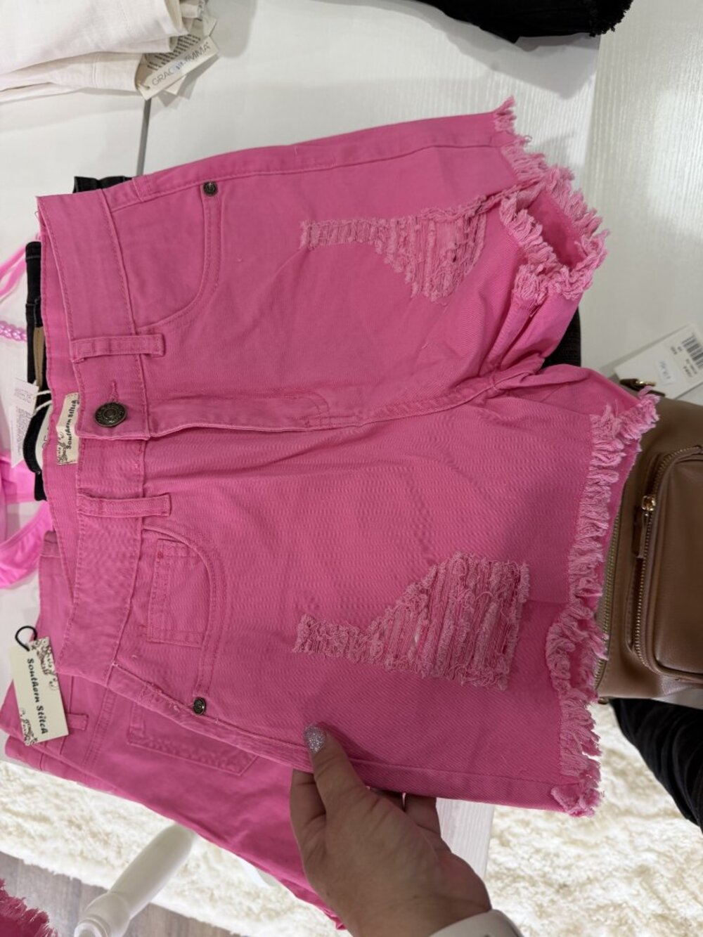 Pink Distressed Shorts